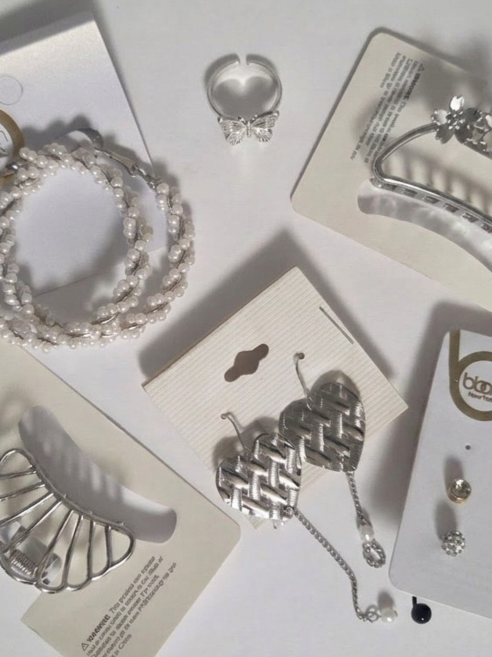 Silver Earrings with Butterfly Ring And 2 Hair Clips
